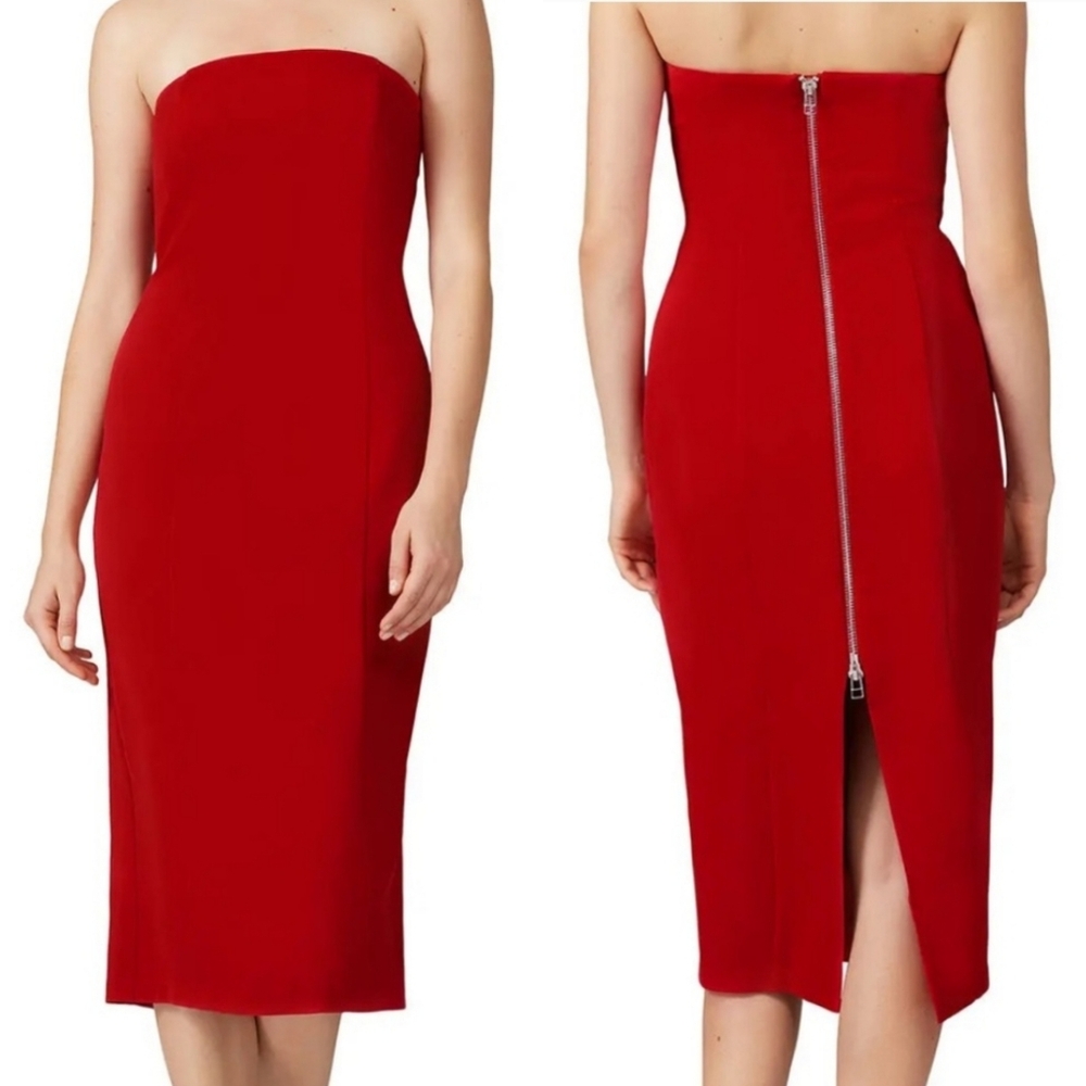 RSVP BB Dakota Nordstrom Midi Strapless Cocktail Party Dress NEW Womens 6 Red - Picture 1 of 9